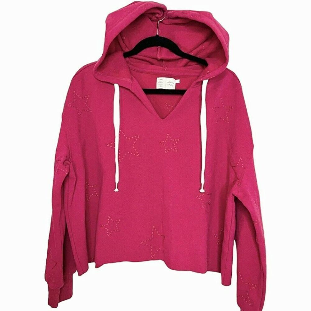 Anthropologie Saturday Sunday Pink Cropped Sweatshirt Boho Hoodie Size XSP New